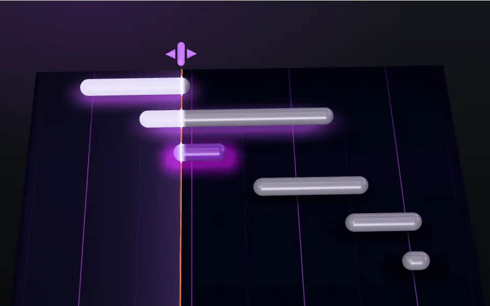 3D figure: six 2x72 grinder price ranges as glowing bars on a dark price slab, a budget line lighting the Torus range purple